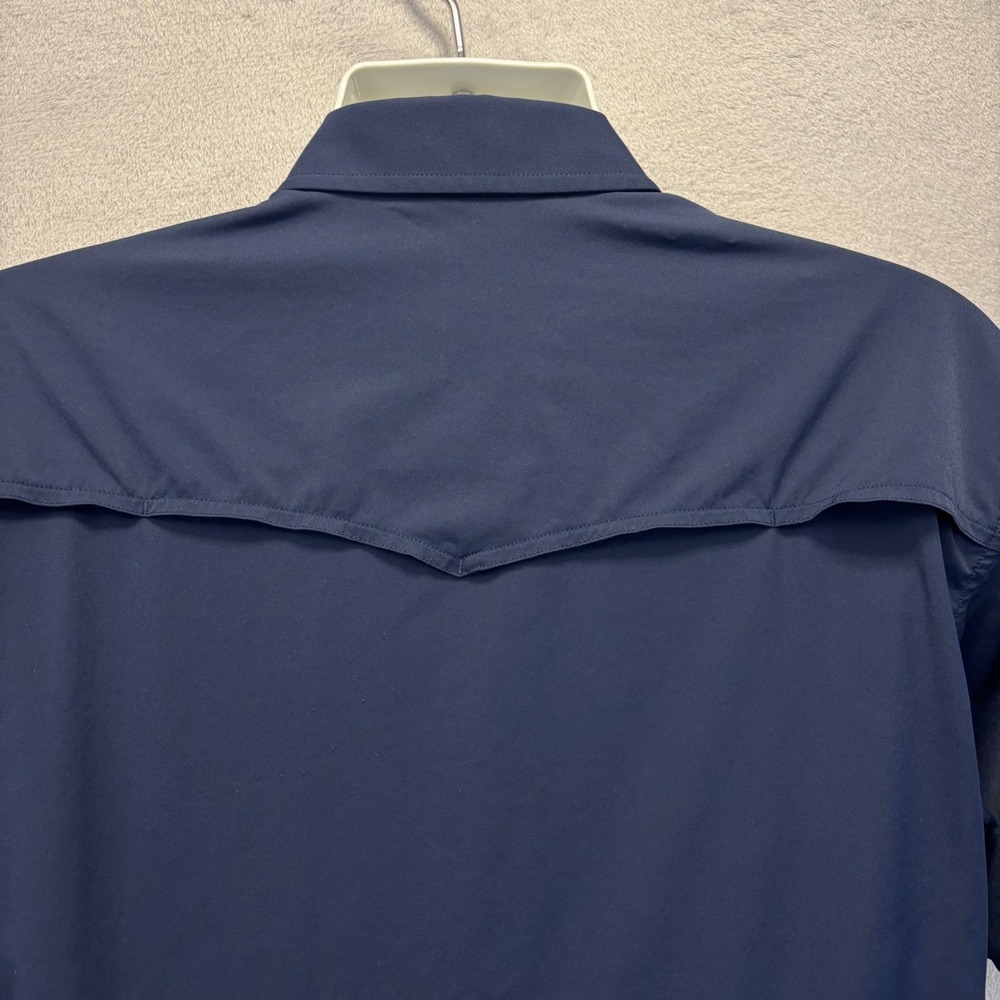 Poncho Del Mar Pearl Snap Western Shirt Mens Medium M Navy Blue Short Sleeve - Picture 13 of 13